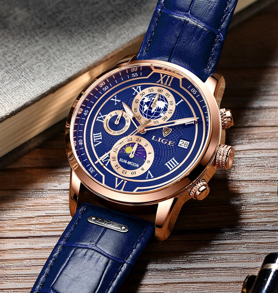 Orologio cronografo con cinturino in pelle di alta qualità