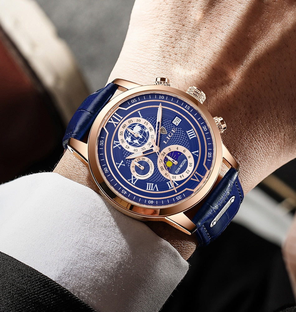 Orologio cronografo con cinturino in pelle di alta qualità