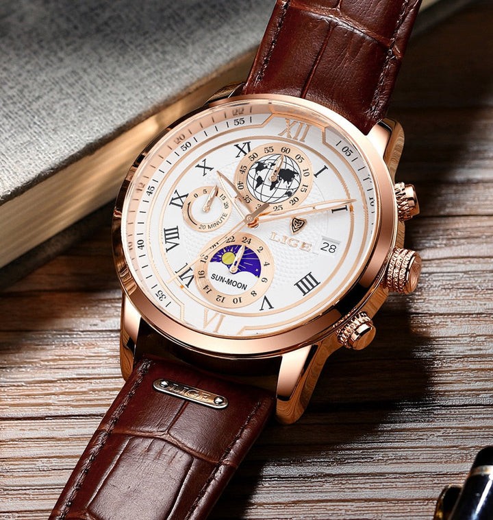 Orologio cronografo con cinturino in pelle di alta qualità