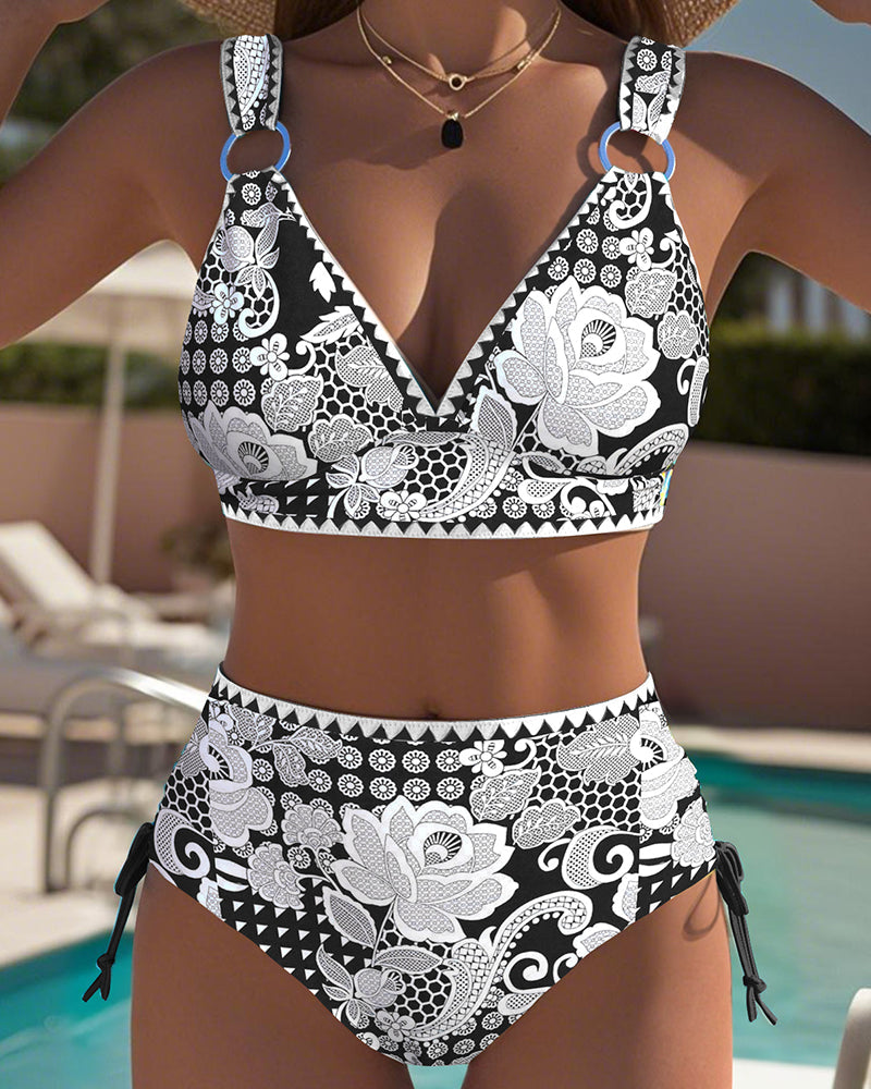 Bikini Printed Lace-up Triangle