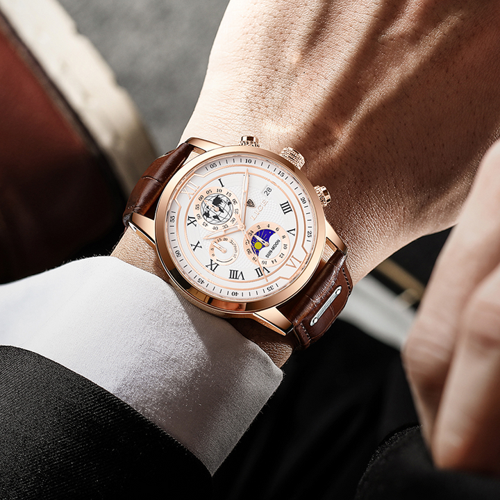 Orologio cronografo con cinturino in pelle di alta qualità