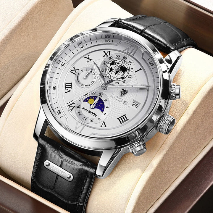 Orologio cronografo con cinturino in pelle di alta qualità
