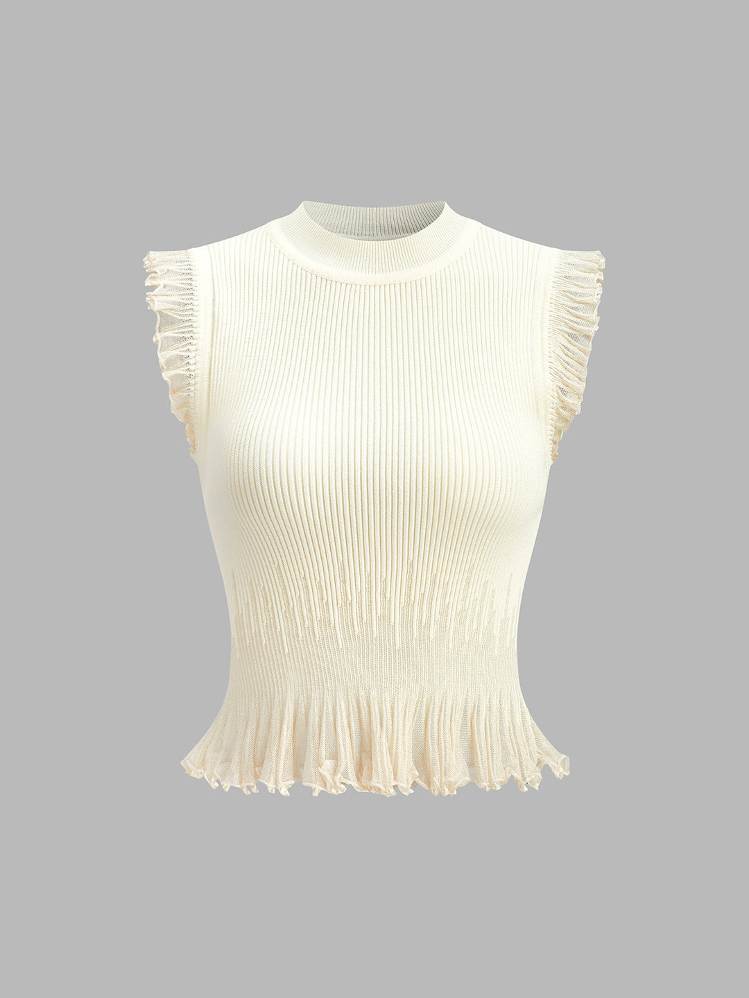 Top con volant in maglia a coste
