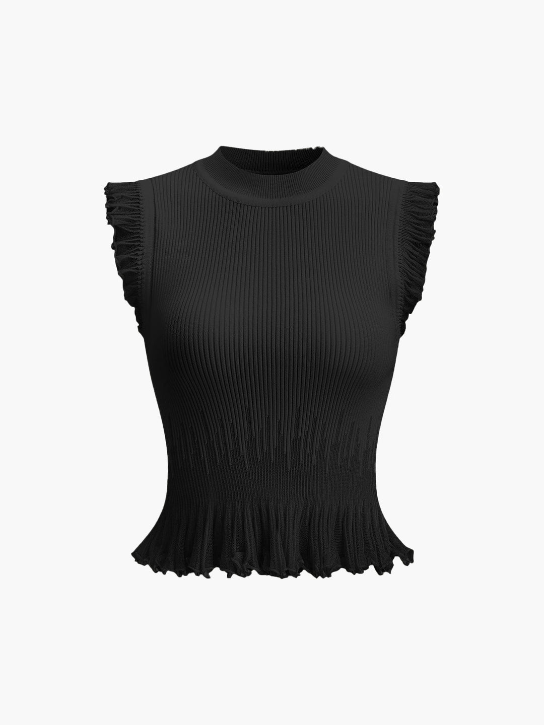 Top con volant in maglia a coste