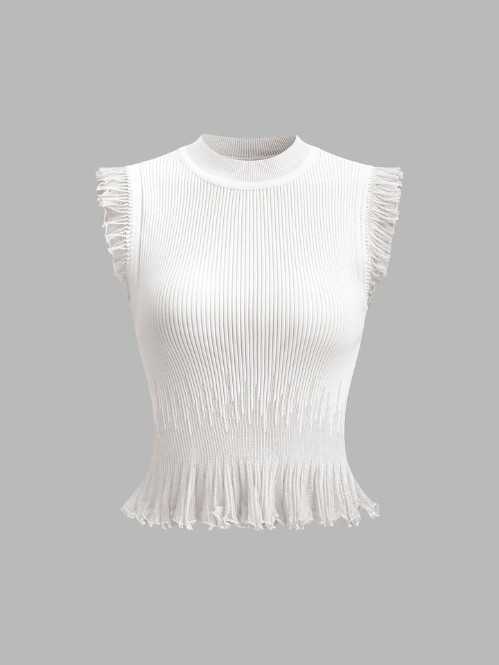 Top con volant in maglia a coste