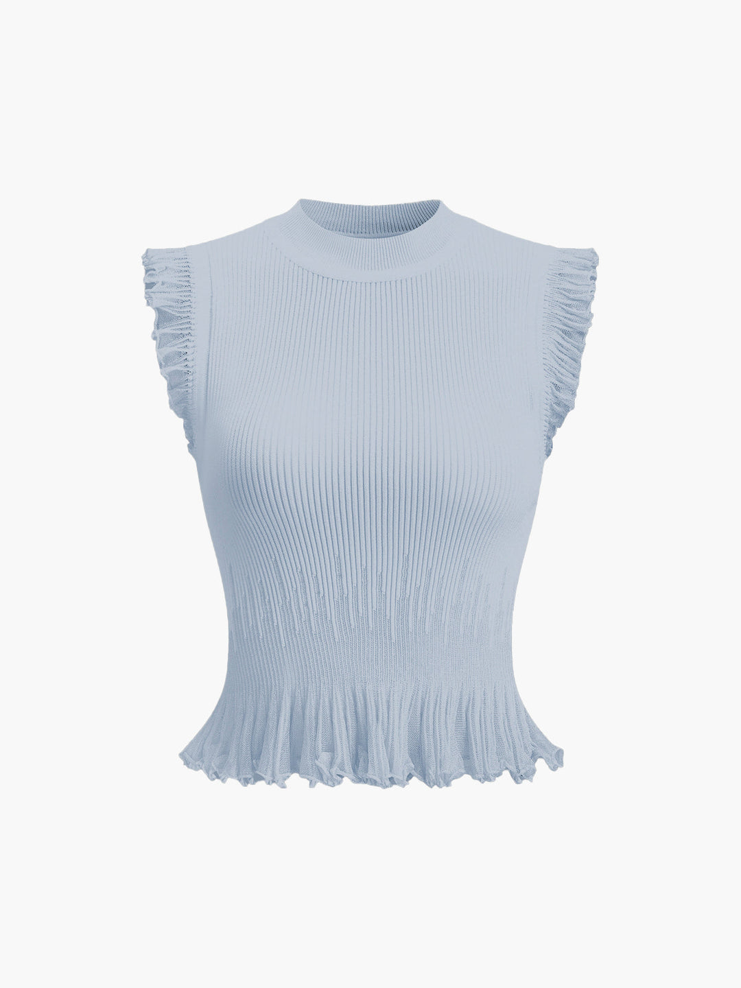 Top con volant in maglia a coste