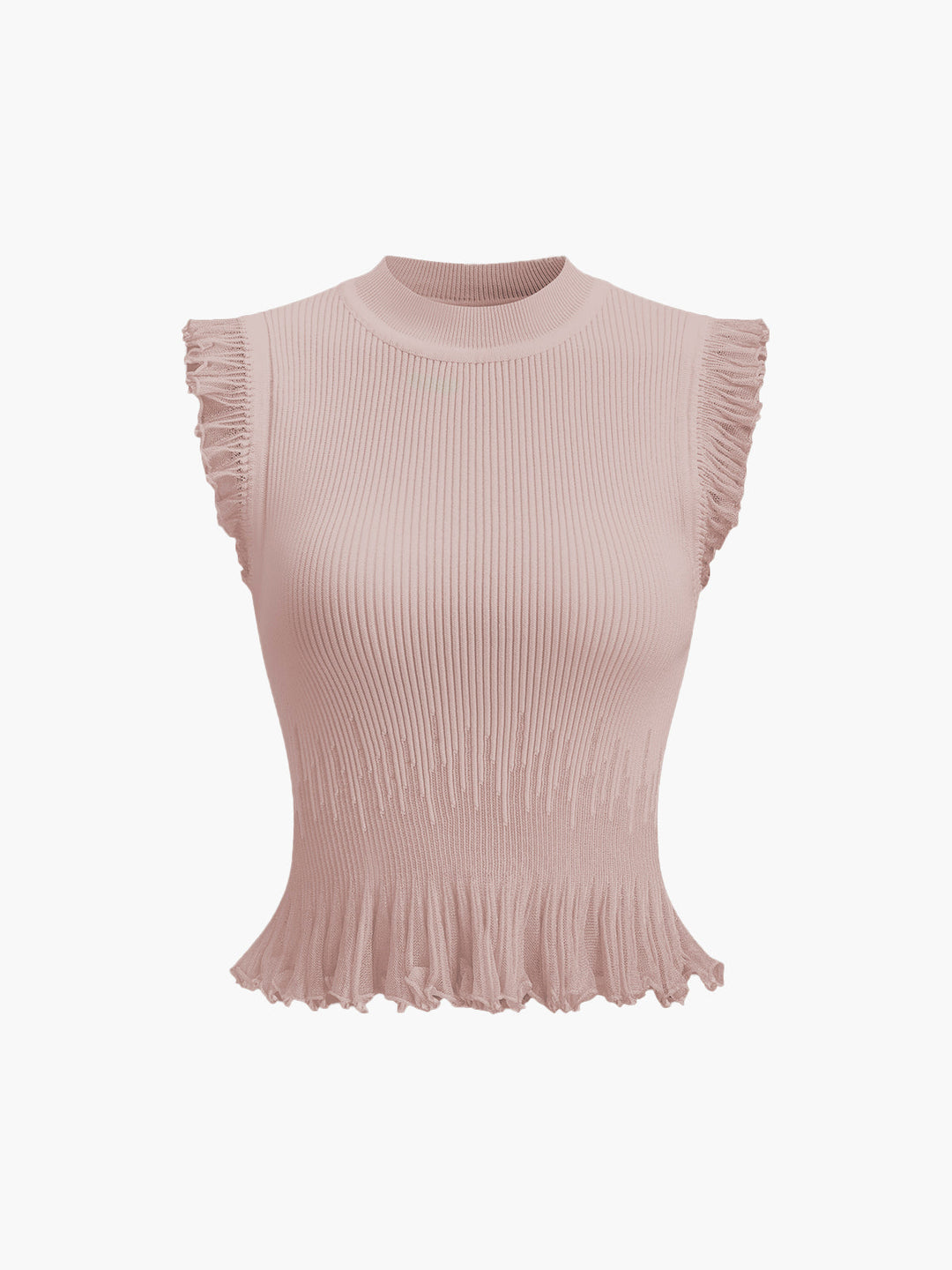 Top con volant in maglia a coste