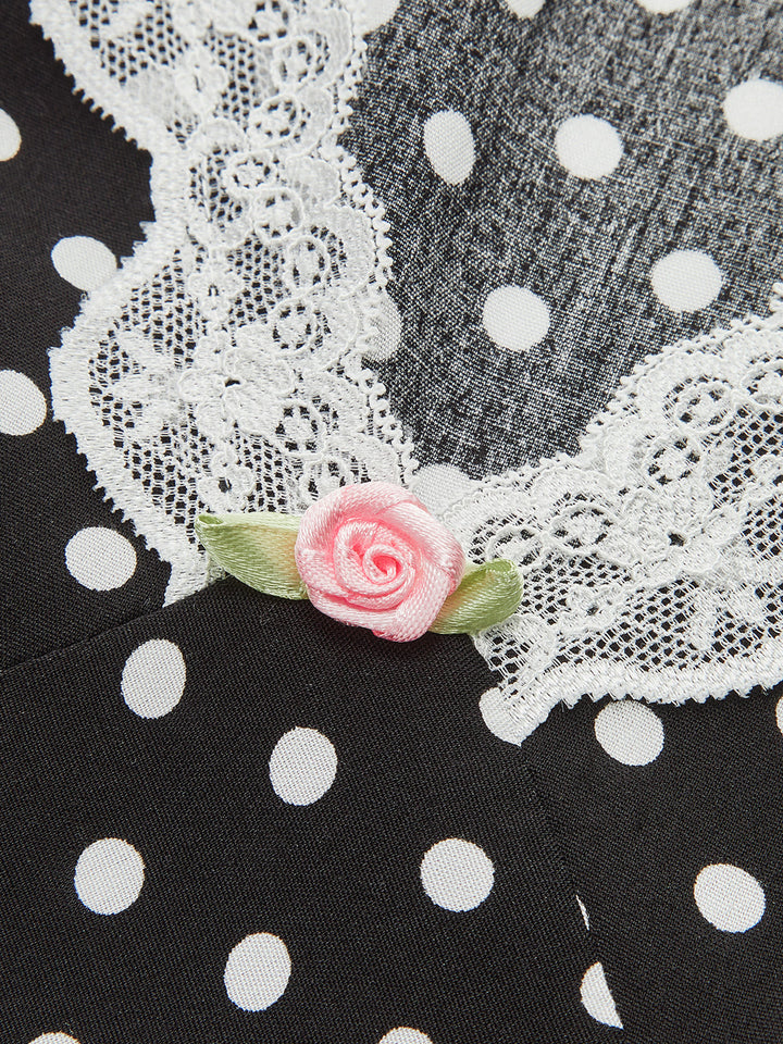 Polka Dot Lace-Trim Dress