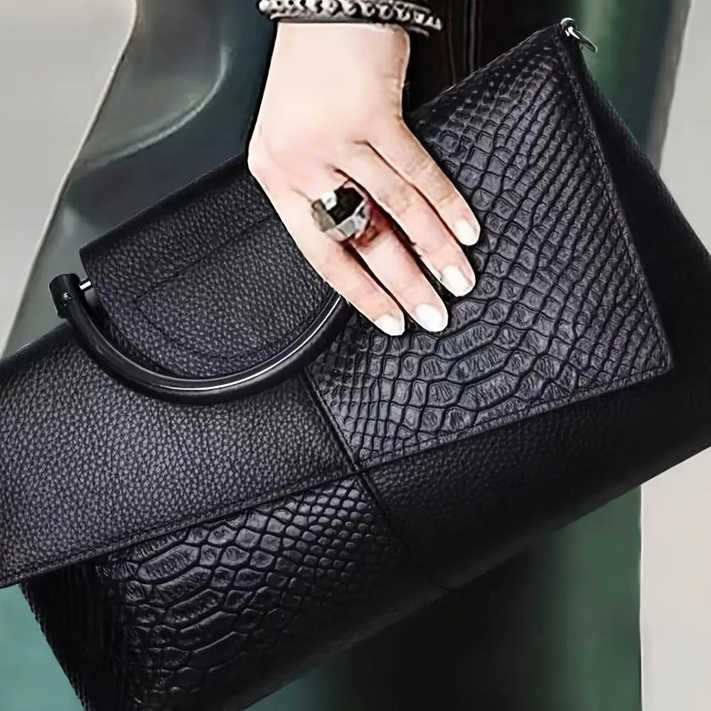 Borsa di lusso Celeste con stampa coccodrillo