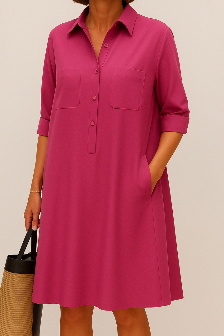 Barbara | Elegante Gekleurde Jurk met Knoopjes