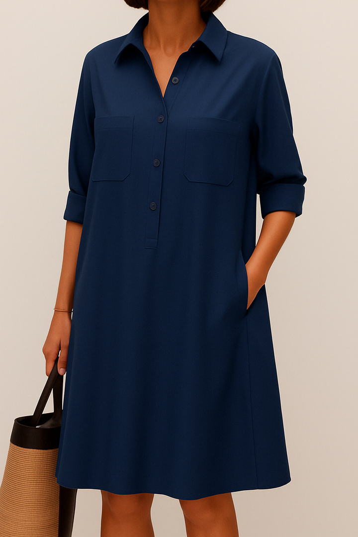 Barbara | Elegante Gekleurde Jurk met Knoopjes