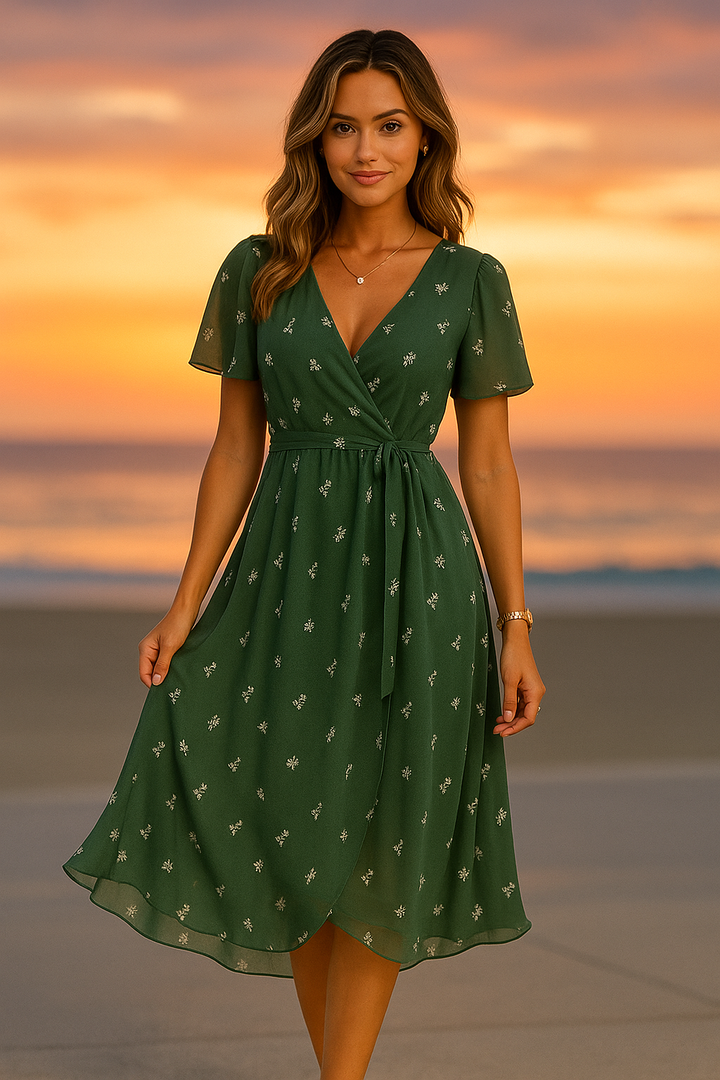 Anneloes | Elegant V-neck Dress with a Swinging Fit