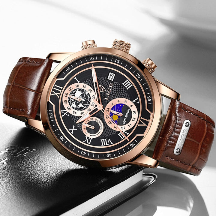 Orologio cronografo con cinturino in pelle di alta qualità