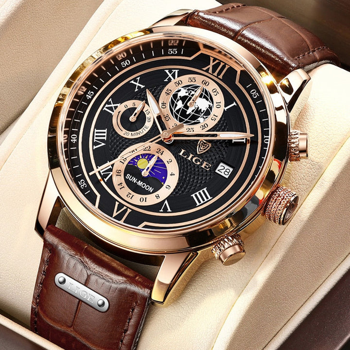 Orologio cronografo con cinturino in pelle di alta qualità