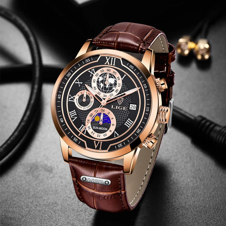 Orologio cronografo con cinturino in pelle di alta qualità