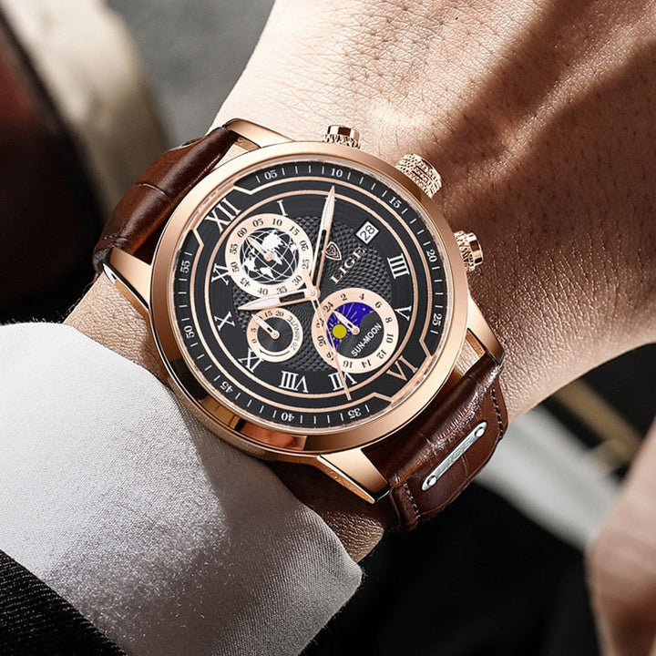 Orologio cronografo con cinturino in pelle di alta qualità
