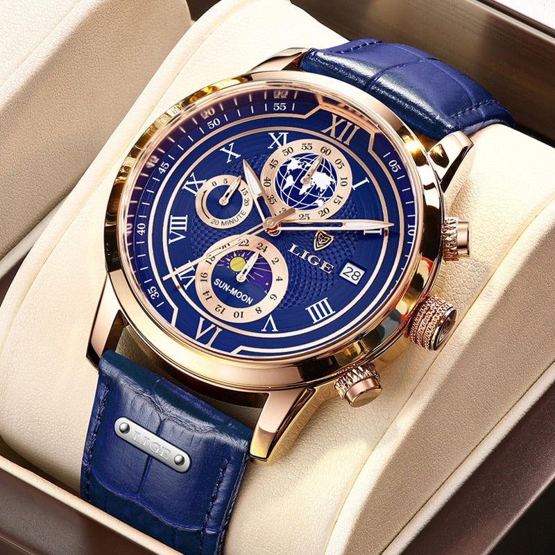 Orologio cronografo con cinturino in pelle di alta qualità