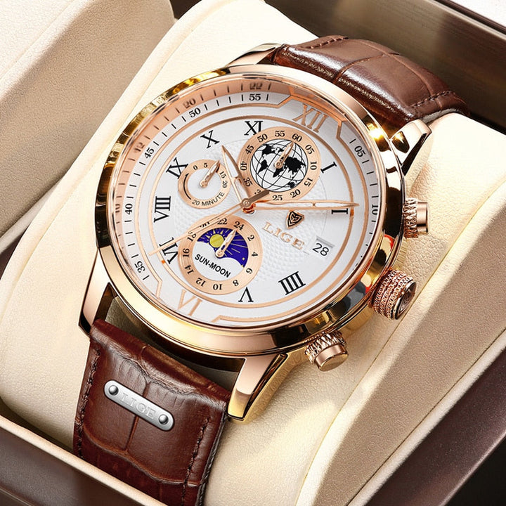 Orologio cronografo con cinturino in pelle di alta qualità