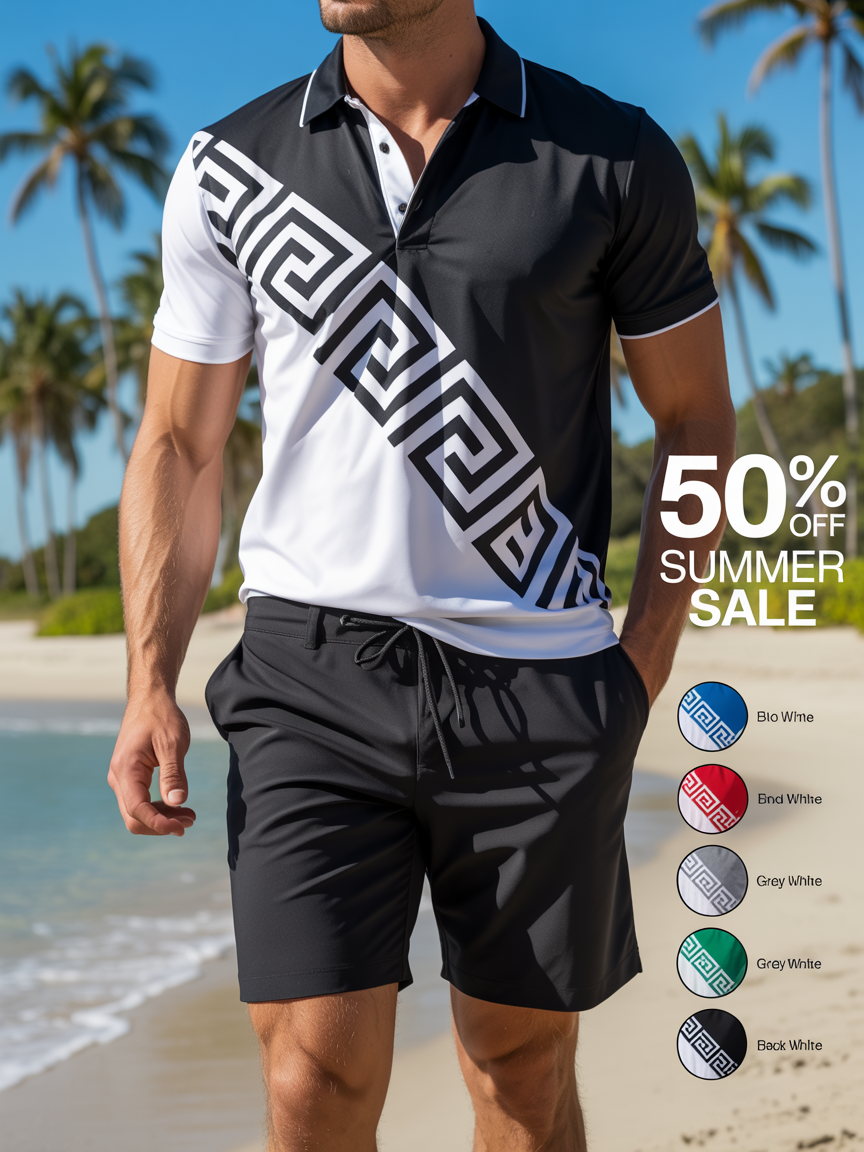 Men's Casual Business Short-sleeved Polo Suit