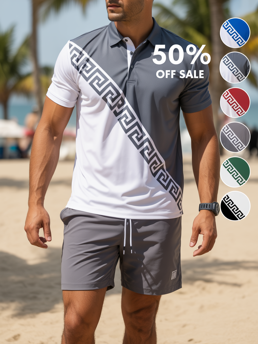 Men's Casual Business Short-sleeved Polo Suit