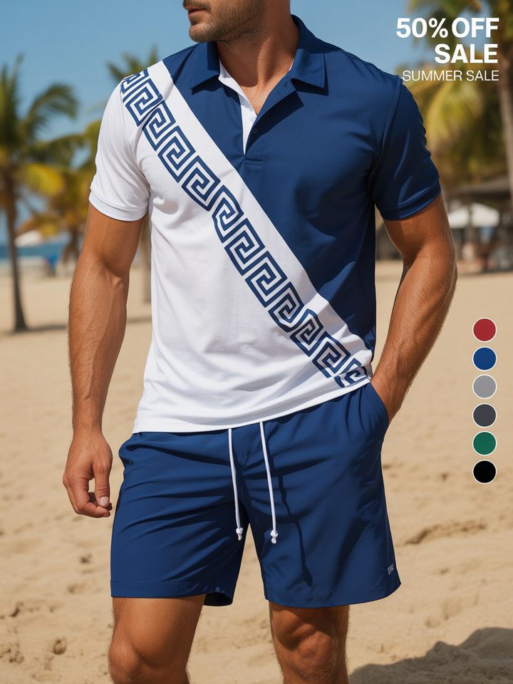 Men's Casual Business Short-sleeved Polo Suit