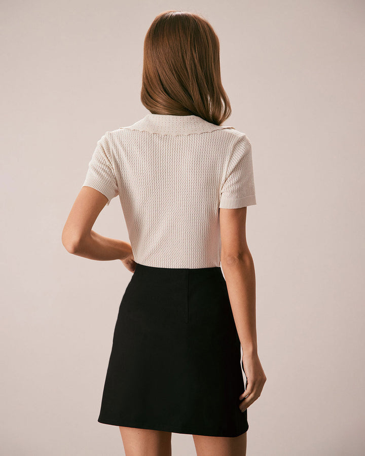 The Nude V Neck Button Pointelle Knit Tee