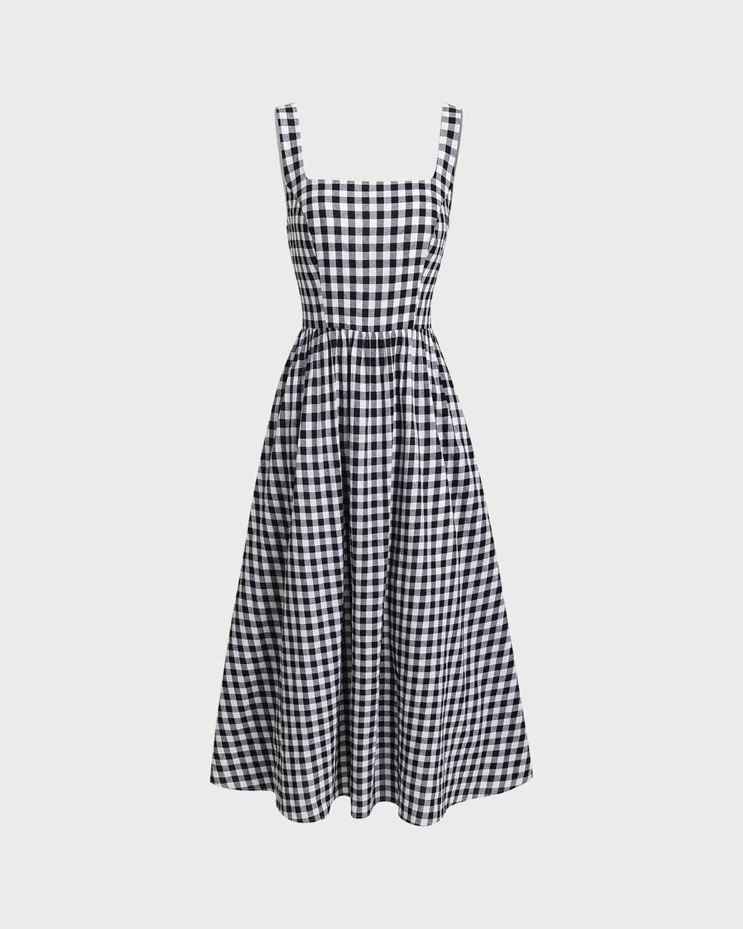 Black Plaid Square Neck Pocket Slip Maxi Dress
